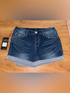 True Religion Dark Blue Roll-Cuff Denim Shorts